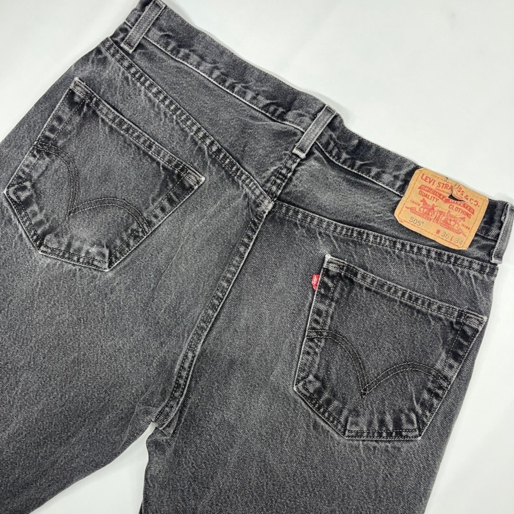 Levis 505 Regular Fit Jeans Black 36x34 Vintage Faded Straight Leg Denim
